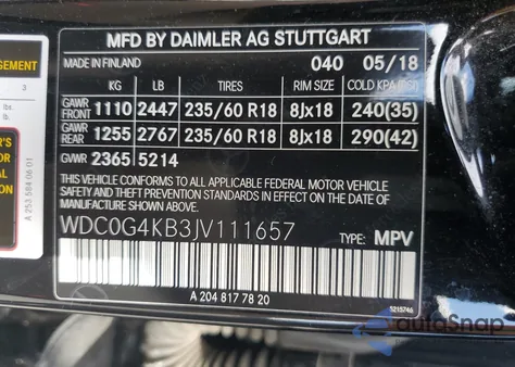 2018 Mercedes-Benz Glc 300 4Matic из США, поврежденный, VIN WDC0G4KB3JV111657